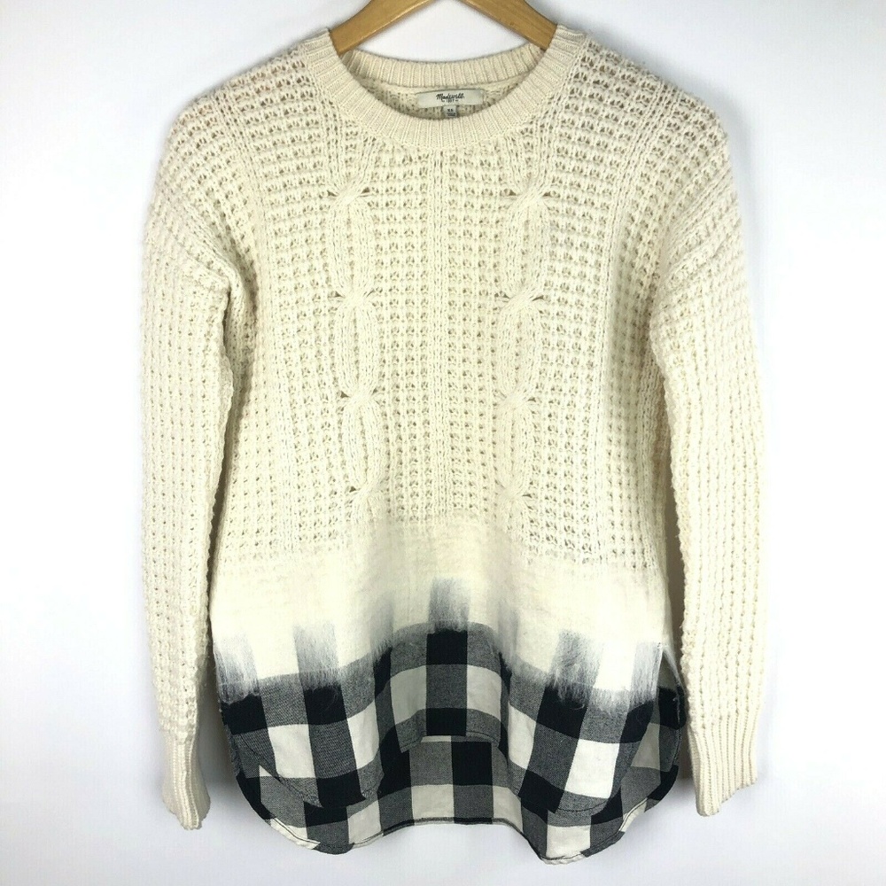 Madewell Ivory Cable Knit Buffalo Wool Sweater